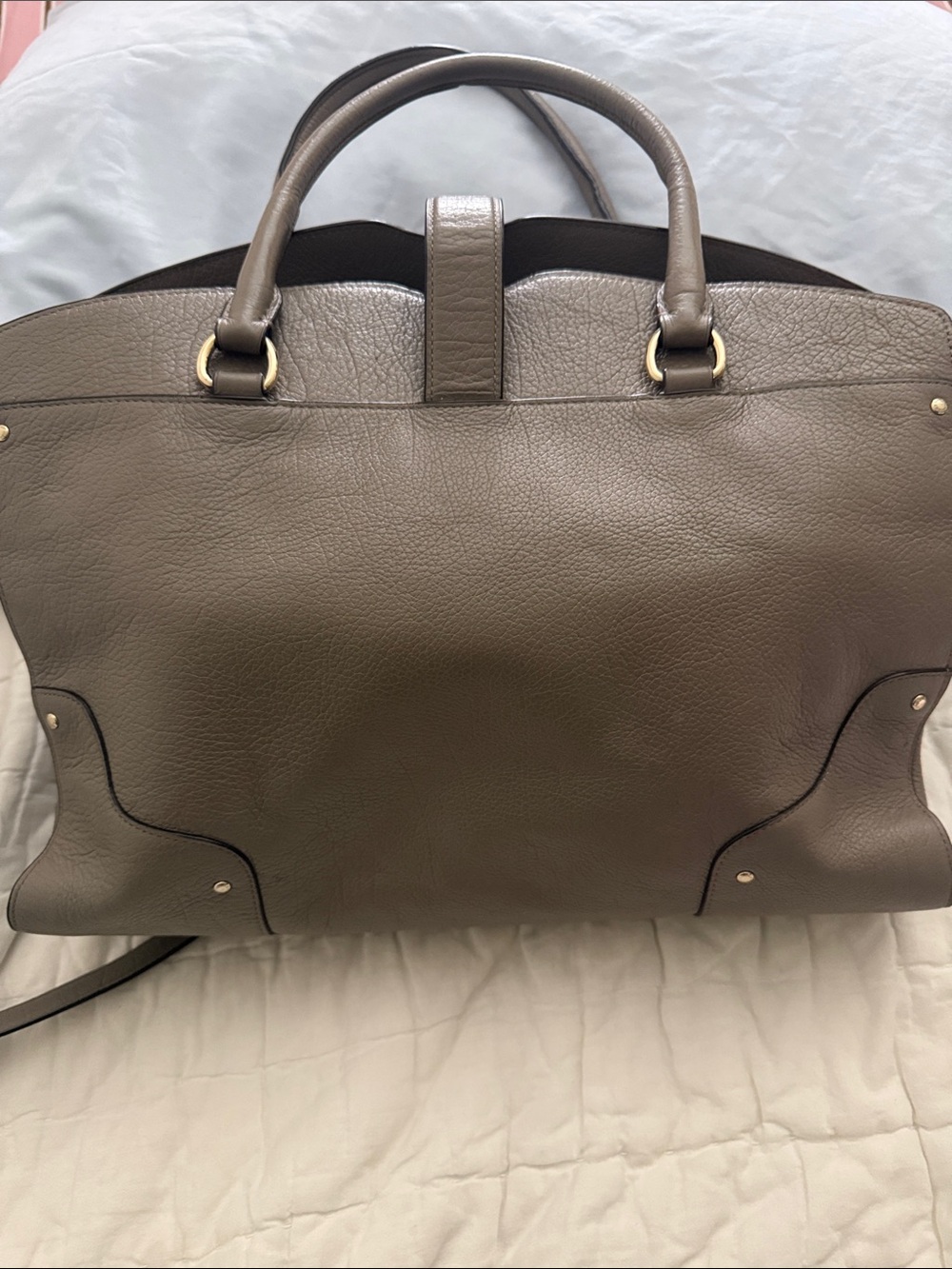 COACH MERCER GRAY Crossbody Leather Satchel with Gold bagCharm tea rose white - Picture 5 of 13